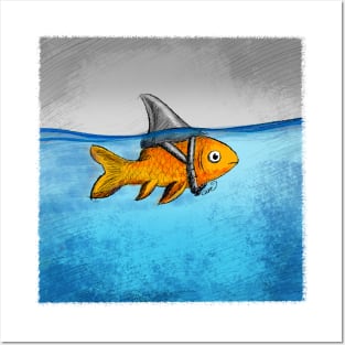 Attitude is everything! Goldfish with a shark fin. Posters and Art